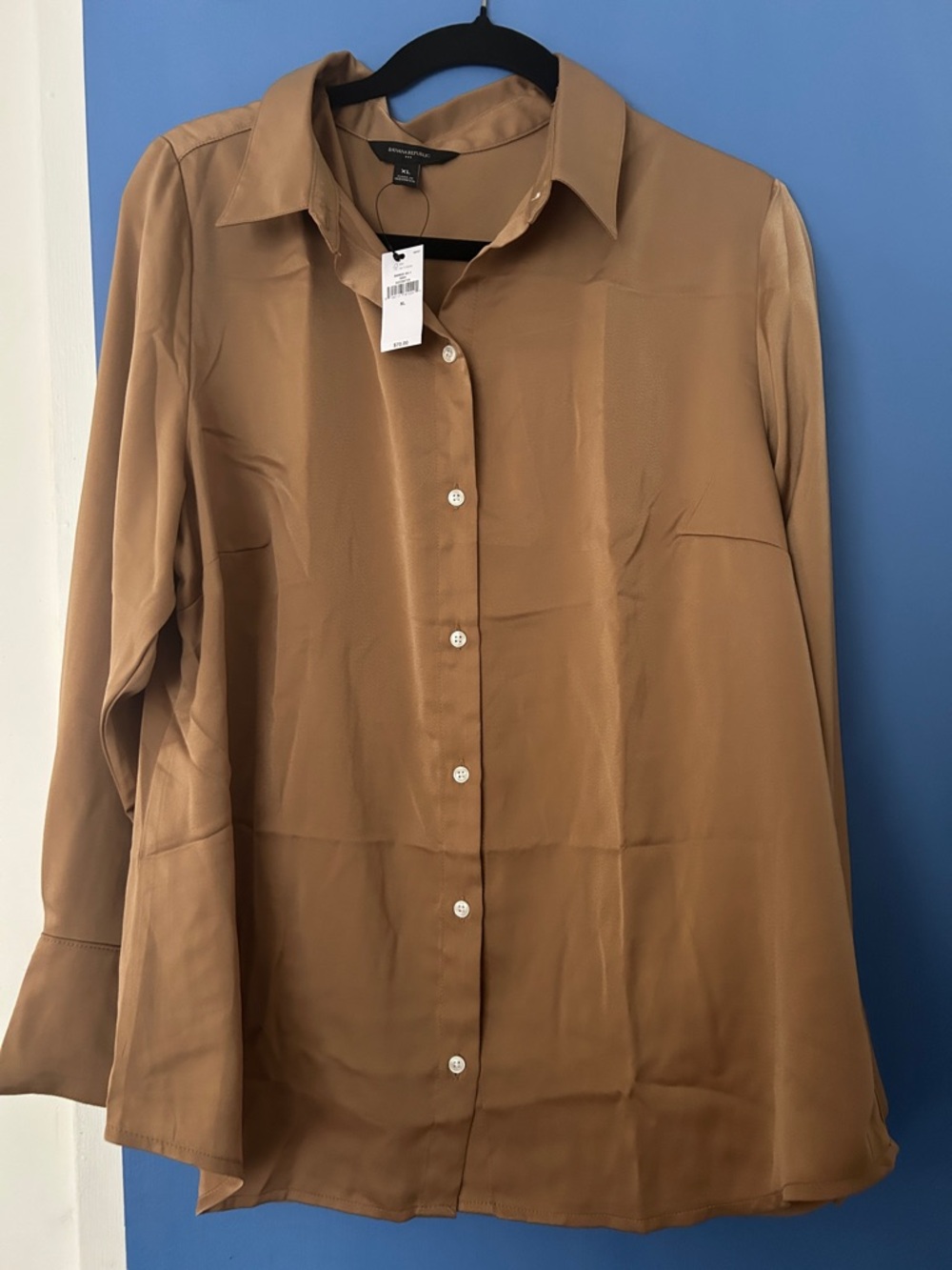 Banana Republic Silky Tan Button-Front Collared Blouse